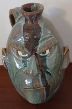 Dal Burtchaell "UGLY FACE" Pottery Jug w/Multi-Color Glaze & Firing 16" - Signed