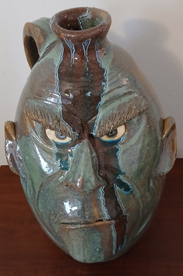 Dal Burtchaell ''UGLY FACE'' Pottery Jug w/Multi-Color Glaze & Firing 16'' - Signed