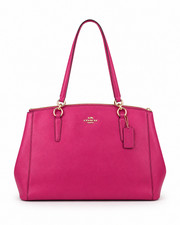 Coach Pink/Fuchsia Leather Shoulder Tote Bag Gold Tone Hardware