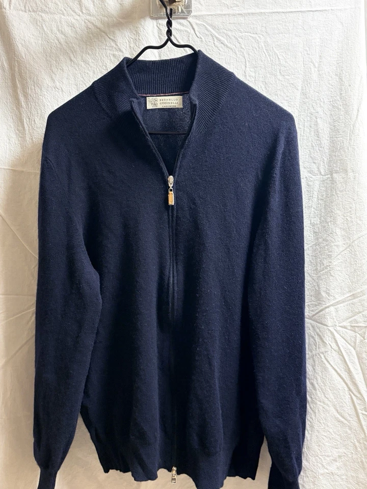 Brunello Cucinelli 100% Cashmere Full Zip Sweater Navy Blue Italy Size 54 XL - Image 3 of 4
