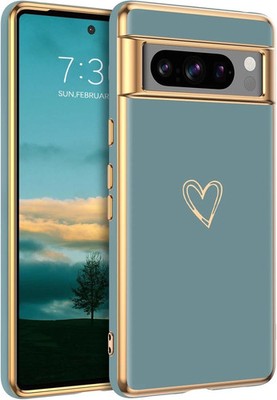 Google Pixel 8 Pro Hülle - GUAGUA Handyhülle  Cute Herz Muster - Graublau