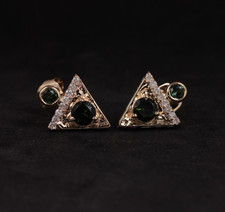 Green Tourmaline Triangle Stud Earrings CZ Sterling Silver Gold Plated Jewelry