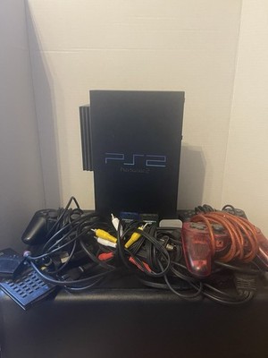 Sony PlayStation 2 Black Fat Console 3 Controllers Remote Hook Up Games, 2 cards