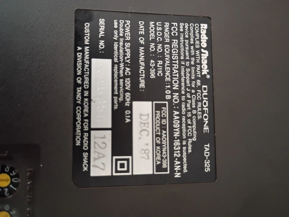 DUO FONE TAD-325 Answering Machine Radio Shack VTG Not Tested - Image 3 of 4