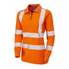 Leo Workwear Pollyfield Class 2 Go/rt Orange Ladies Sleeved Polo Shirt Pre