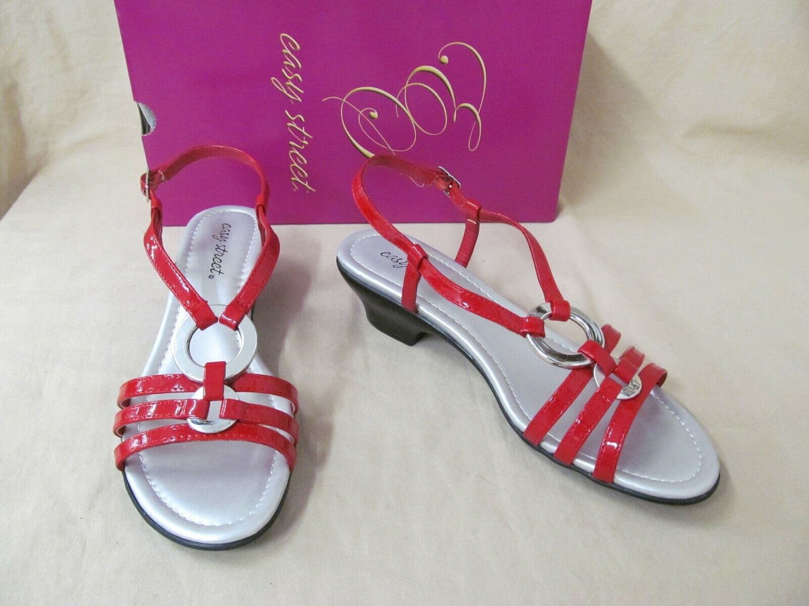 red dress sandals low heel