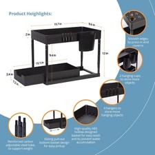 2 Tier Under Sink Organizer Adjustable Height Pull Out Storage Kitchen Bathroom