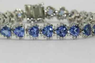 15Ct Trillion Cut Tanzanite Women's Tennis Bracelet 14k Solid White Gold Finish