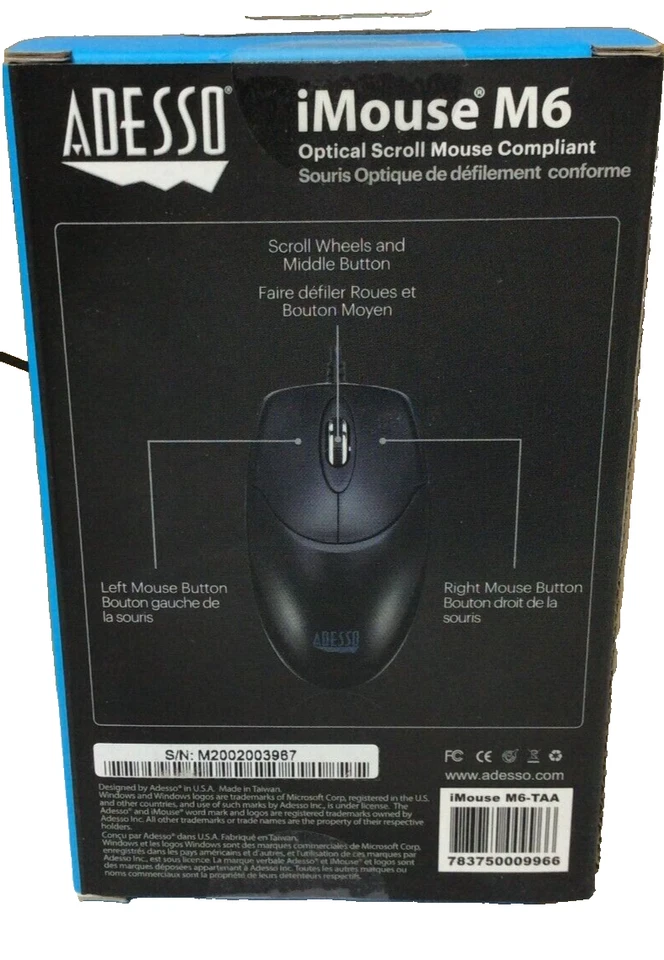 NEW SEALED LOT OF 20 Adesso iMouse M6-TAA Optical Scroll Mouse - Black - Image 3 of 4