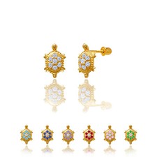 14kt Solid Gold Kids Turtle Screwback Stud Earrings