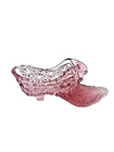 Fenton Glass Shoe with Cat Head Cranberry / Deep Pink Daisy and Button Design