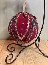 VTG Art Deco MCM Handmade Decorative Red Velvet Beaded Christmas Ornaments