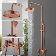 8" Antique Copper Shower Faucet Set Bathroom Rainfall Handheld Spary Mixer Tap