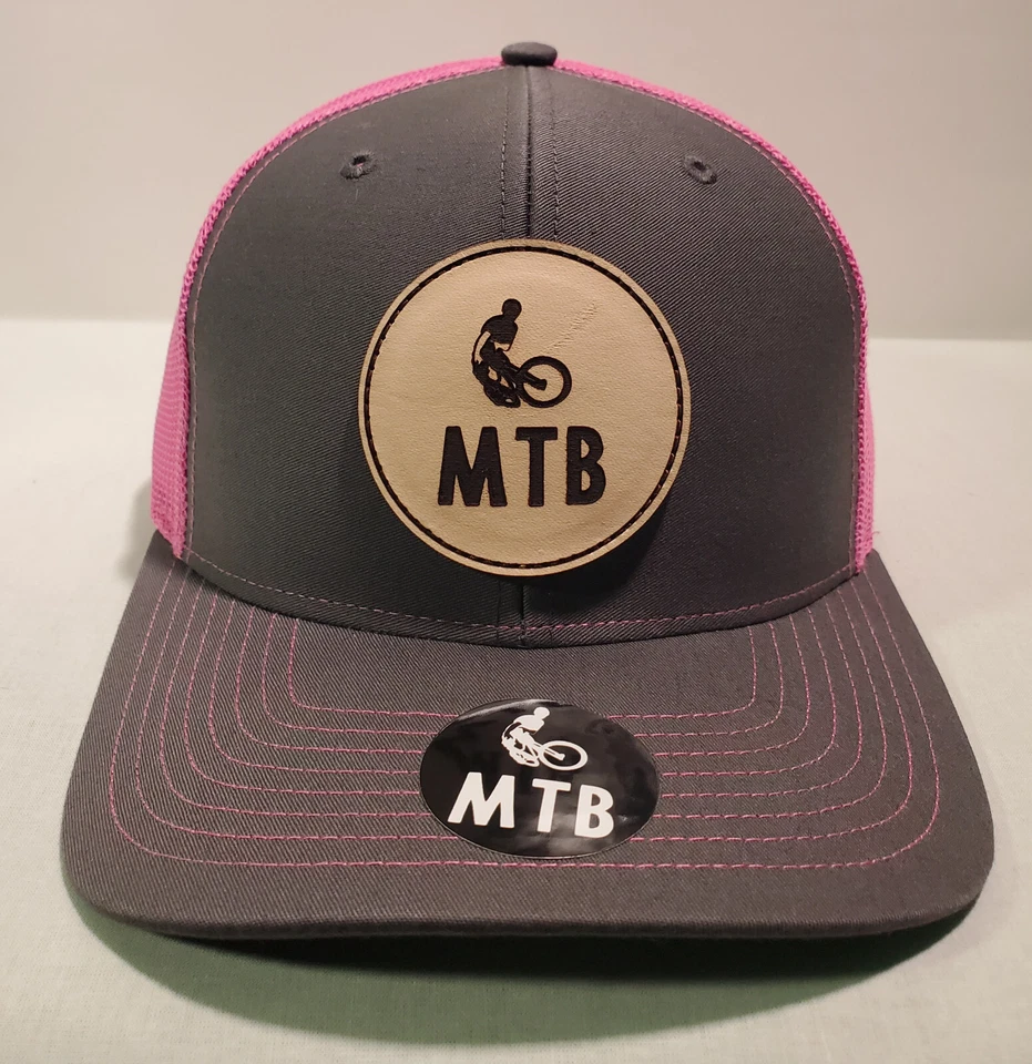 Горный велосипед шляпа, кожаный нашивка логотип, серый/розовый, сетки назад, регулируемый. - Изображение 2 из 2