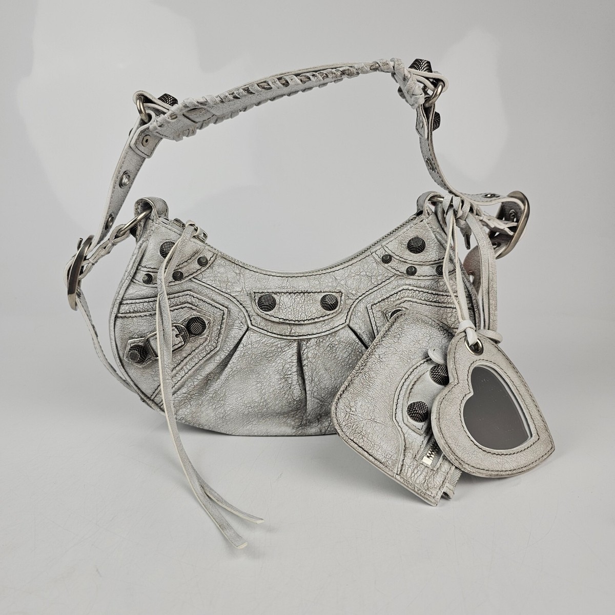 BALENCIAGA XS Le Cagole Vintage Effect Optic White Leather BALENCIAGA XS Le Cagole Vintage Effect Optic White Leather