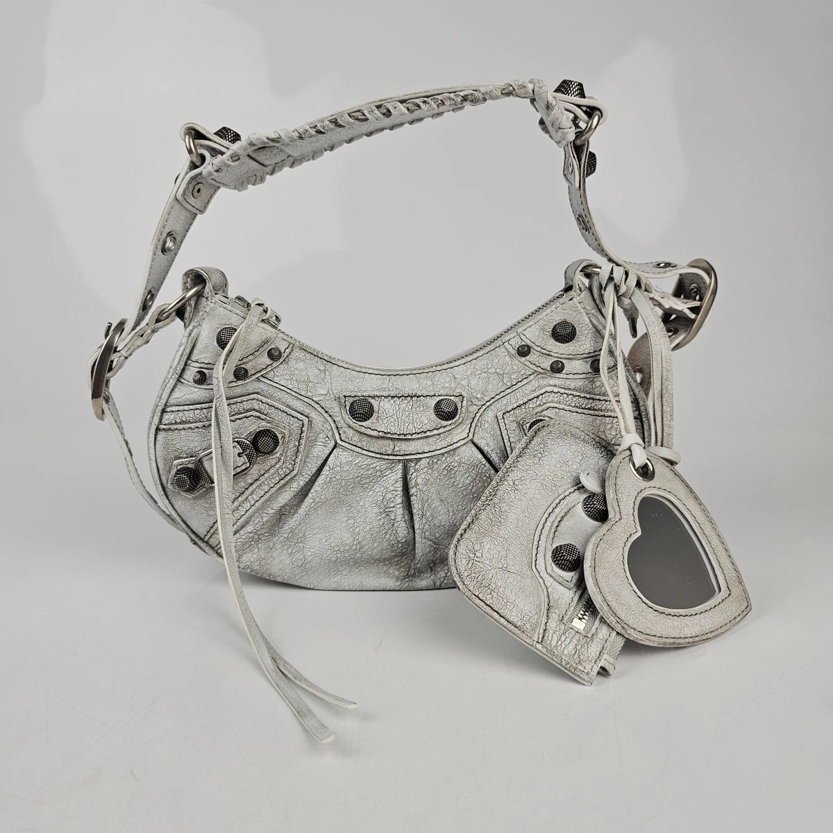 Balenciaga XS Le Cagole Vintage Effect Optic White Leather