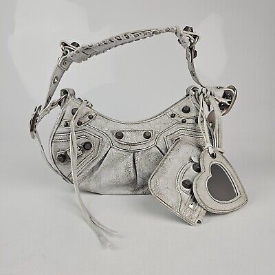 BALENCIAGA XS Le Cagole Vintage Effect Optic White Leather BALENCIAGA XS Le Cagole Vintage Effect Optic White Leather