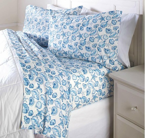 Full Queen Tropical Paradise Palm Trees Sheet Sets Nautical Seashells Sheet Set - 第 3/5 張圖片