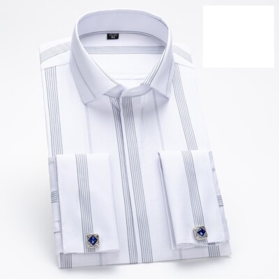 トップス 29 Mens Dress Shirts French Cuff Striped Long Sleeves Formal Business