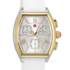 MICHELE Releve Womens Two-Tone Chronograph Watch Gold Silver White Silicone Band