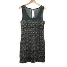 Free People Bodycon Mini Dress Floral Ruffle Mesh Sleeveless Stretch Gray Sz M