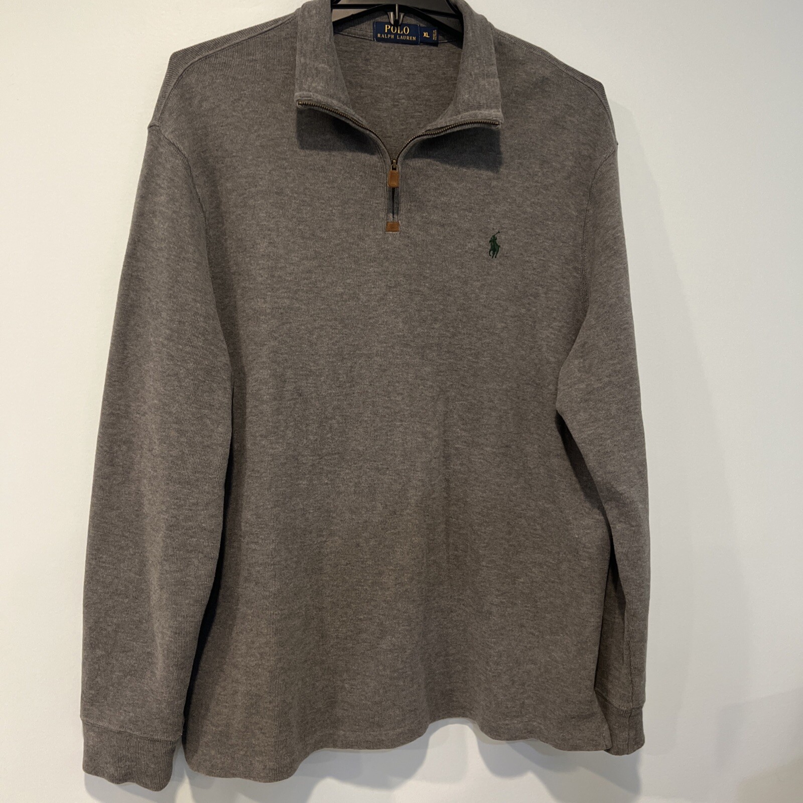 Polo Ralph Lauren Uomo Estate Maglia a Coste Mezza Cerniera Pullover Grigio Tg XL Pony