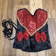 Daisy Corsets Top Drawer Boned Corset MEDIUM Red Bows Hearts Sequins - No Straps