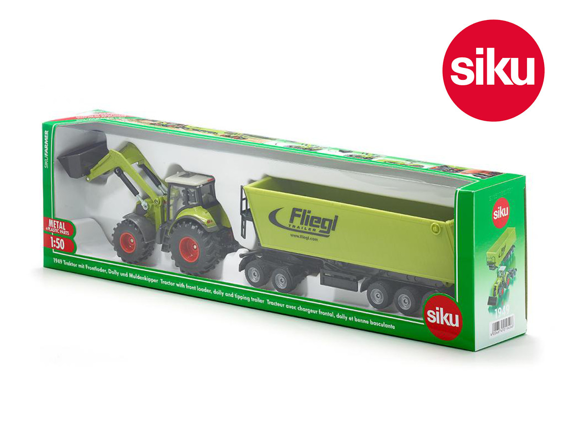Siku 1949 Claas Axion 850 with Loader & Fliegl Tipping Trailer