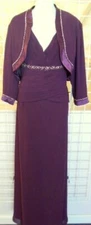 EMPIRE A-line LONG Dress V-NECK Short JACKET 3/4 Slv. MOB Formal PURPLE 2XL New