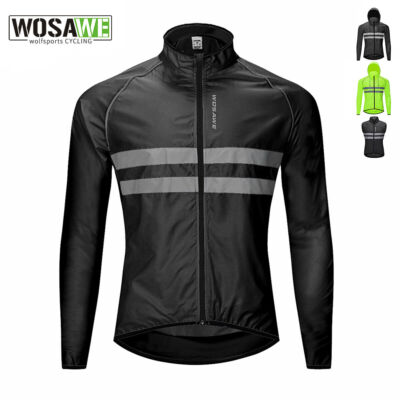 WOSAWE Reflective Cycling Jacket Hi Viz Windbreaker Racing Hoodies Bicycle Gilet