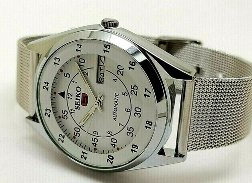 Seiko 5 Automatico Uomo Acciaio Ferrovia Orario Giorno/Data Vintage 6309  Japan | eBay