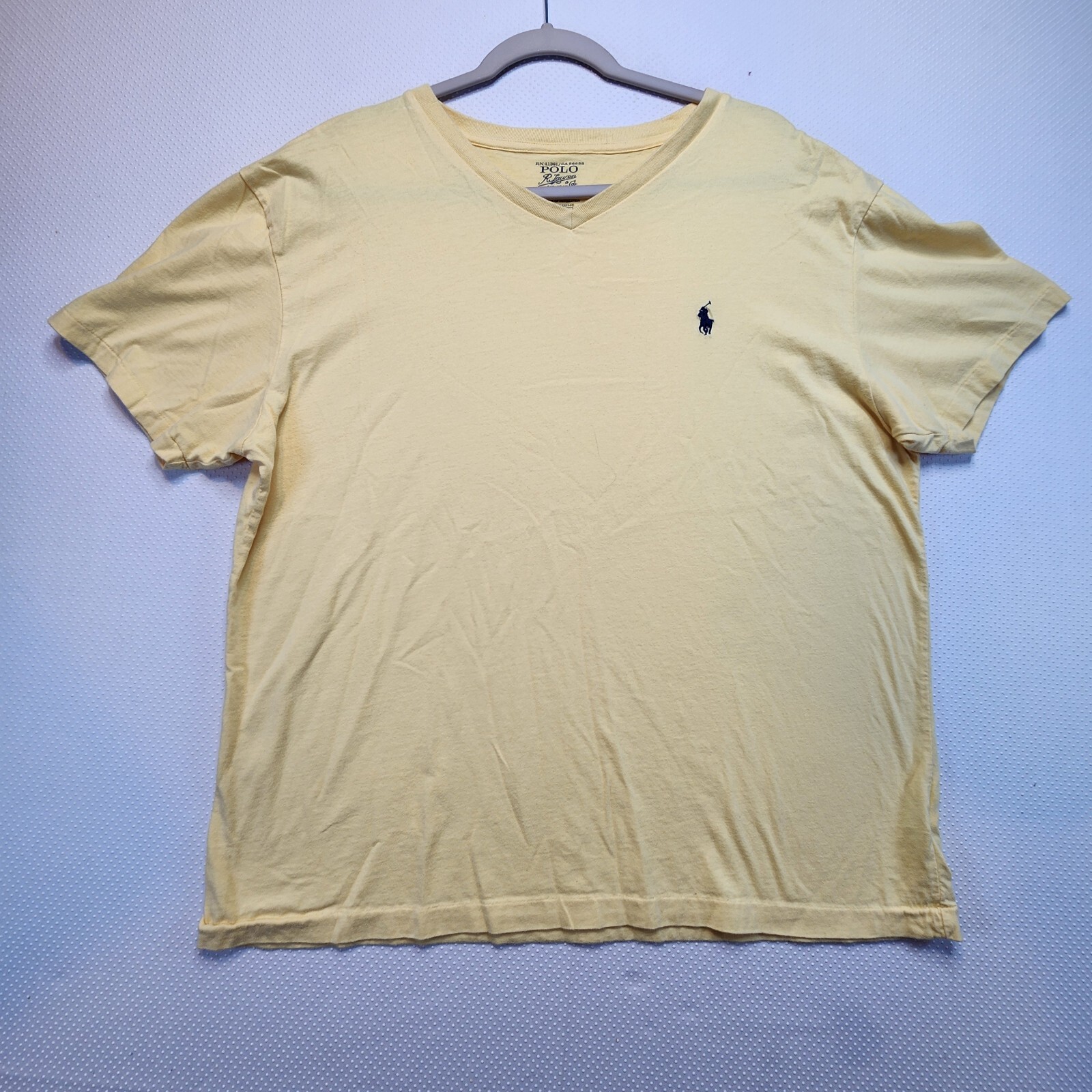 Polo Ralph Lauren Camicia Uomo Grande Giallo Collo V Blu Logo Pony 100% Cotone