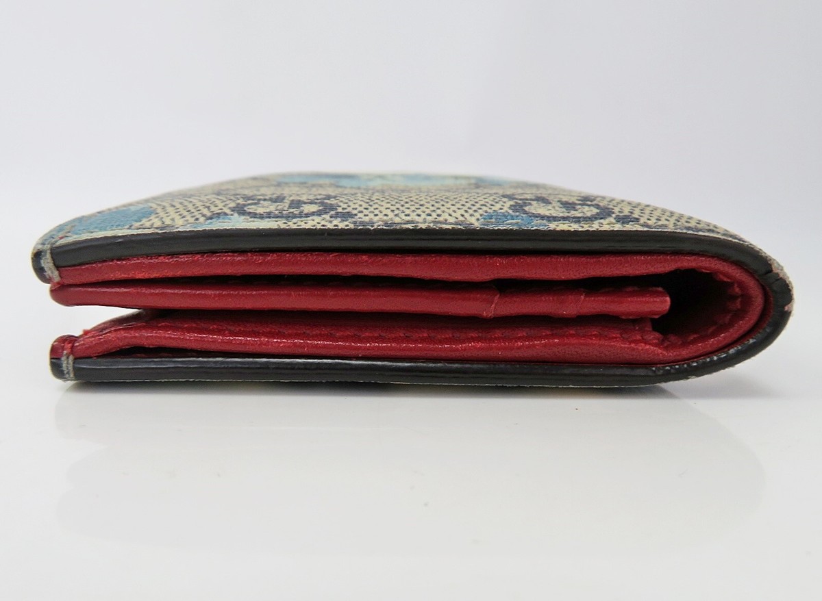 Auth GUCCI Blue GG PVC Blooms Floral Printed Folio Wallet