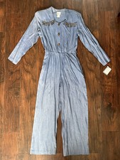Vintage 80s Styleworks Romper Jumpsuit Workwear Blue Women’s 10P? Beads USA Made