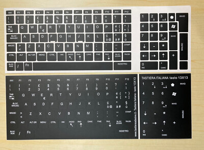 Kit Adesivi Tastiera Italiana Per Notebook – 3 Kit, Tasti 13x13mm, Nero Opaco