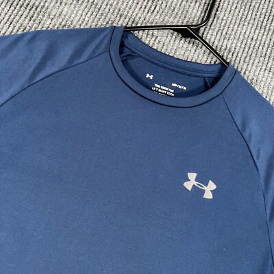 Under Armour Shirt Mens Medium Blue Short Sleeve Tech Tee Active Casual Gym Run