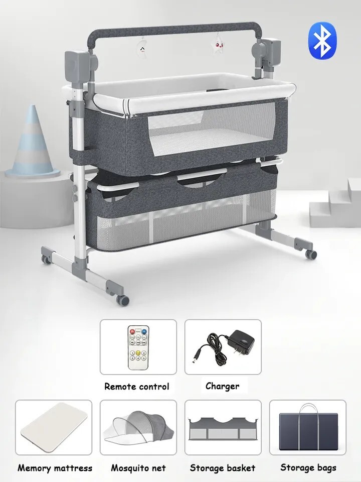 Culla Dondola 3 in 1 per Neonato - Lettino Elettrico Grigio