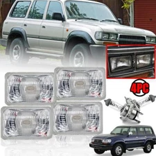 4PCs Head Light Lamp Reflect H4 Bulb For Toyota Land Cruiser FZJ80 HDJ80 1991-97