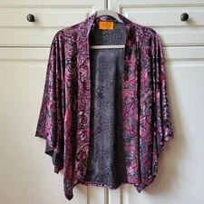 Voom By Joy Han  Velvet Burnout Floral Bell Kimono Sleeve Open Cardigan Size  S
