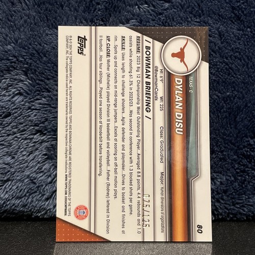 2023-24 Bowman University Chrome Fuchsia Wave Ref /125 Dylan Disu #80 Texas ๐ฅ - Picture 2 of 3