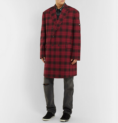 Balenciaga Oversized Double-Breasted Checked Woven Coat IT 48
