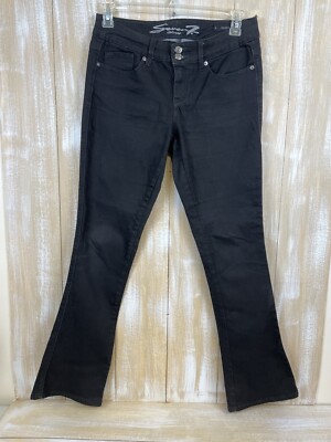 Seven7 Women's Rocker Slim Flare Jeans Size Black Low Rise Rhinestone  Pockets