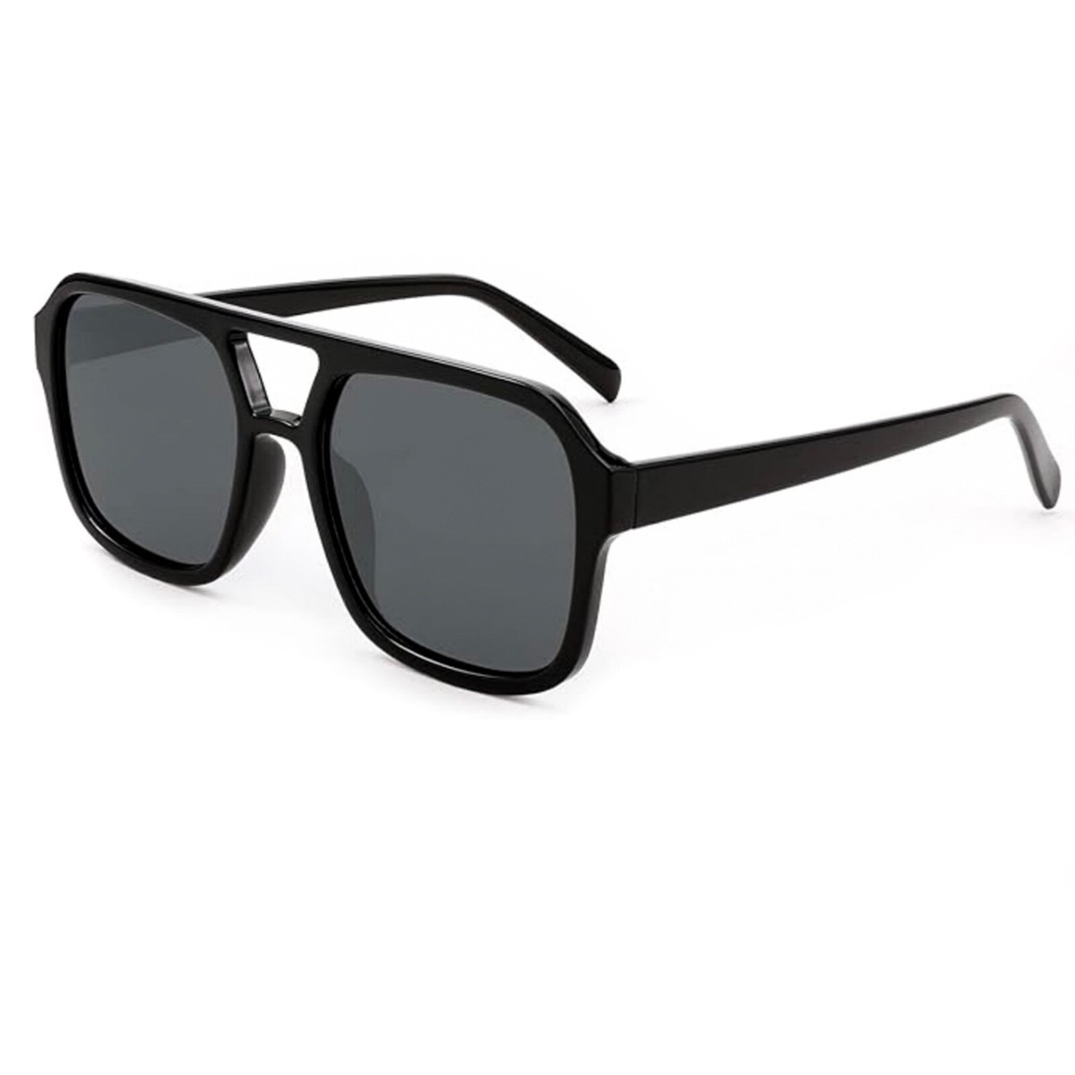 Dark Black Plastic Frame Shades Aviator Large Square Sunglasses