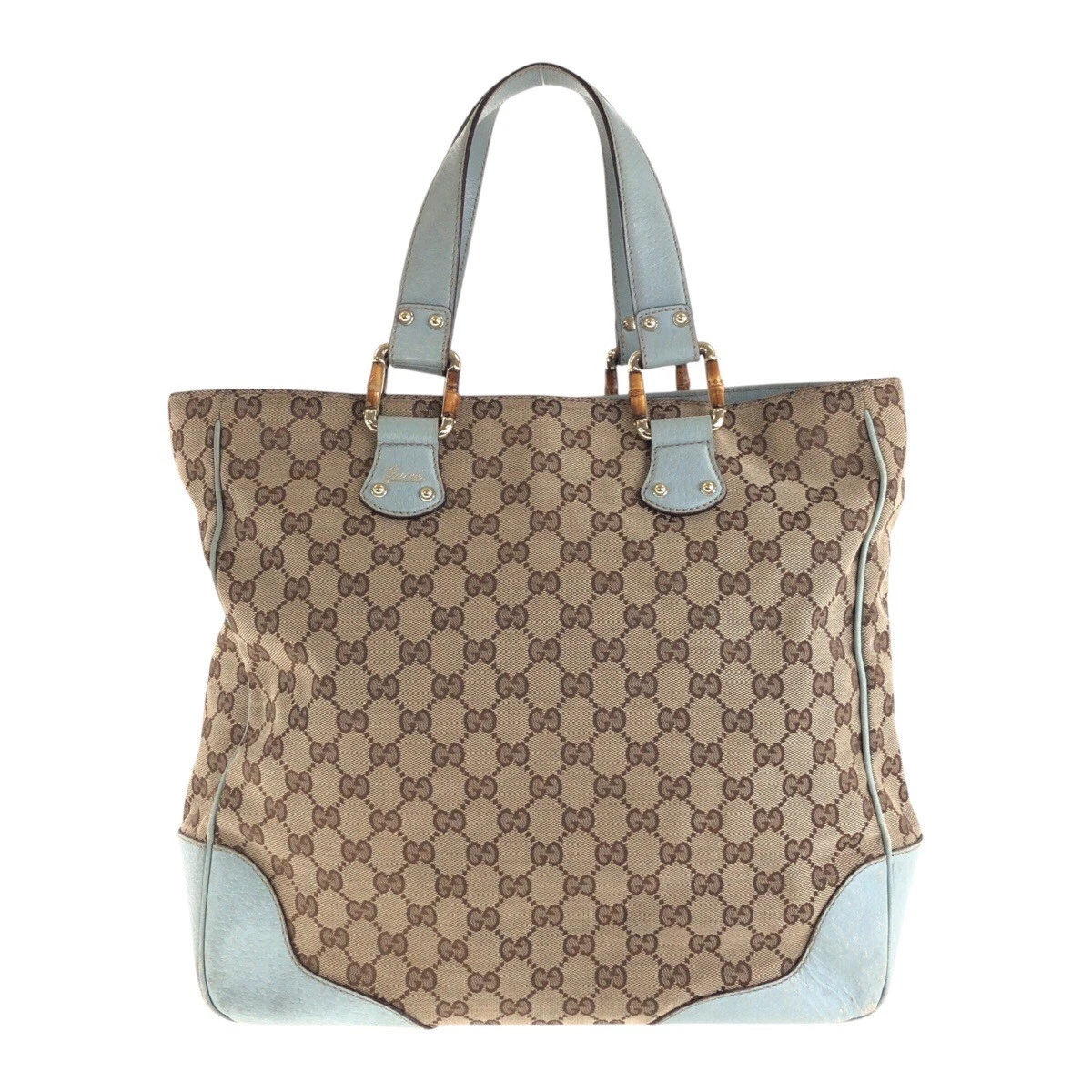 Sac à main fourre tout GUCCI 154375 beige bleu clair doré matériel GG toile/cuir GG
