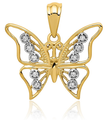 10K massiver Gelbgold filigran 0,05 ct Diamant Medium Schmetterling Anhänger