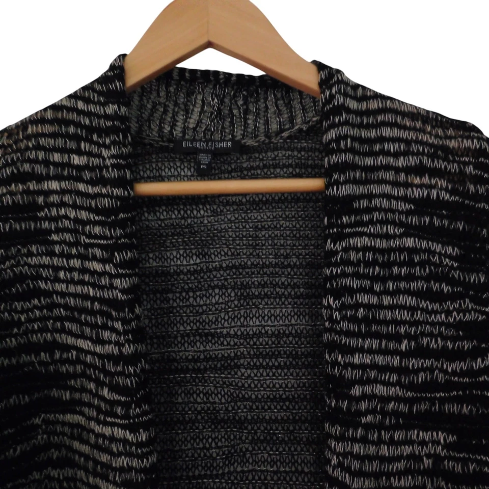 Cárdigan Eileen Fisher Frente Abierto Lino Lana Gris Negro Hilo Talla Pequeña Foto 2 de 4