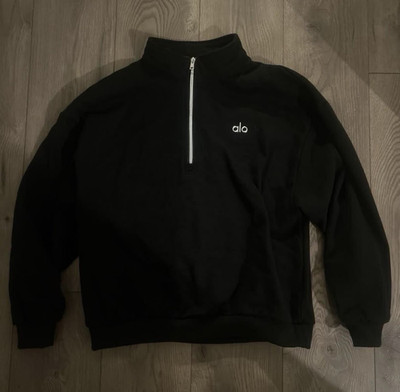 Alo Men's Black 1/4 Zip Mock Neck Pullover Sweatshirt Logo Size M
