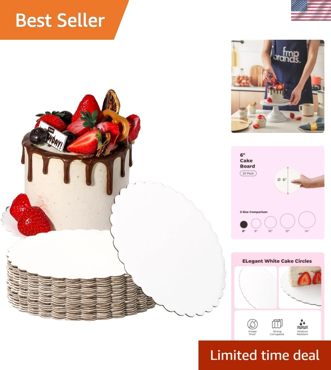 20 Pack 6 Inch Round White Cake Boards, Disposable Pizza Circles, Pan Base St...