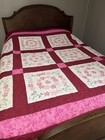 Handmade Quilt Burgundy Cross Stitched Pink Sashing Machine Quilted,  82 x 94” — photo 3