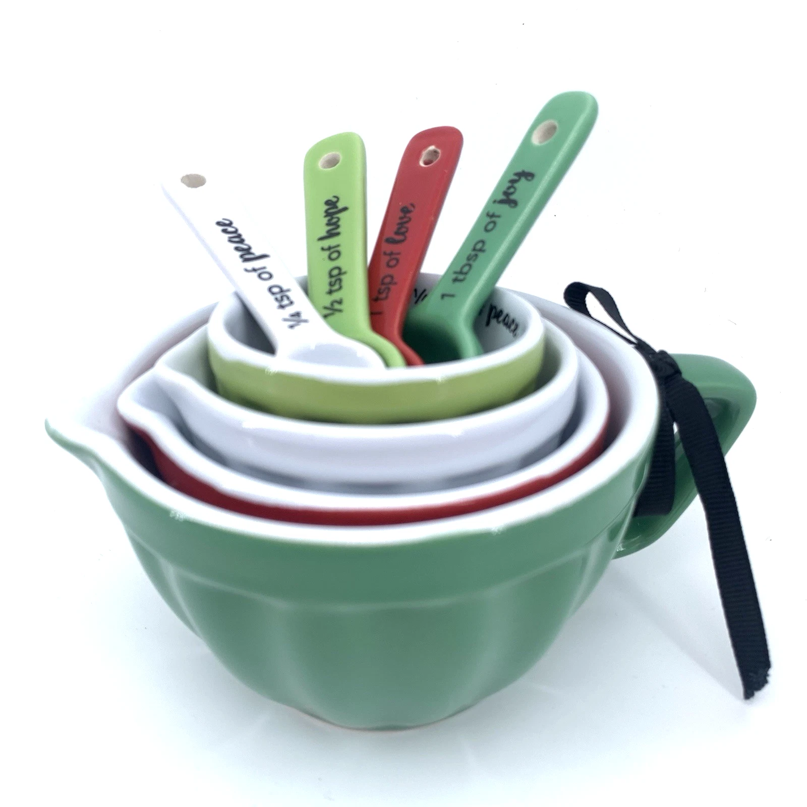 Ceramic Measuring Cup & Spoon Set 'Fruit of the Spirit' Joy Love Peace